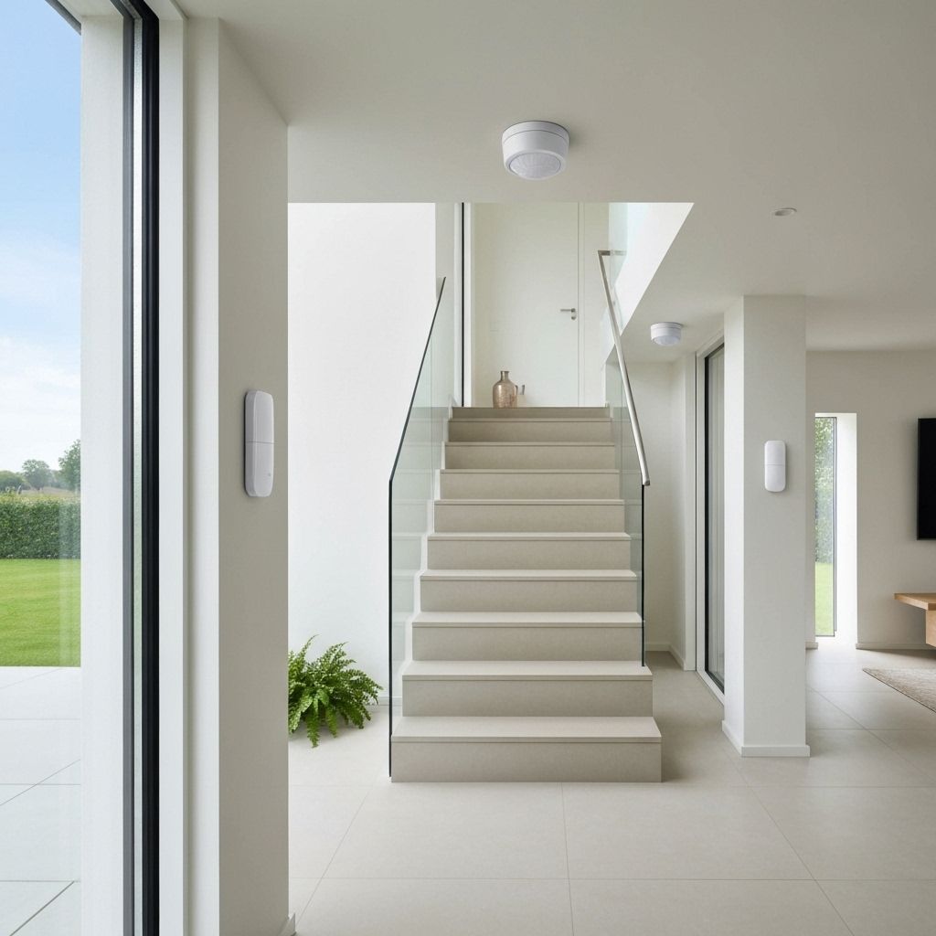 Motion sensor and window contact sensors installed for home protection