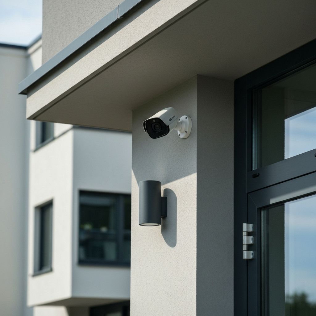 Professional security camera installation on modern building in St. Louis